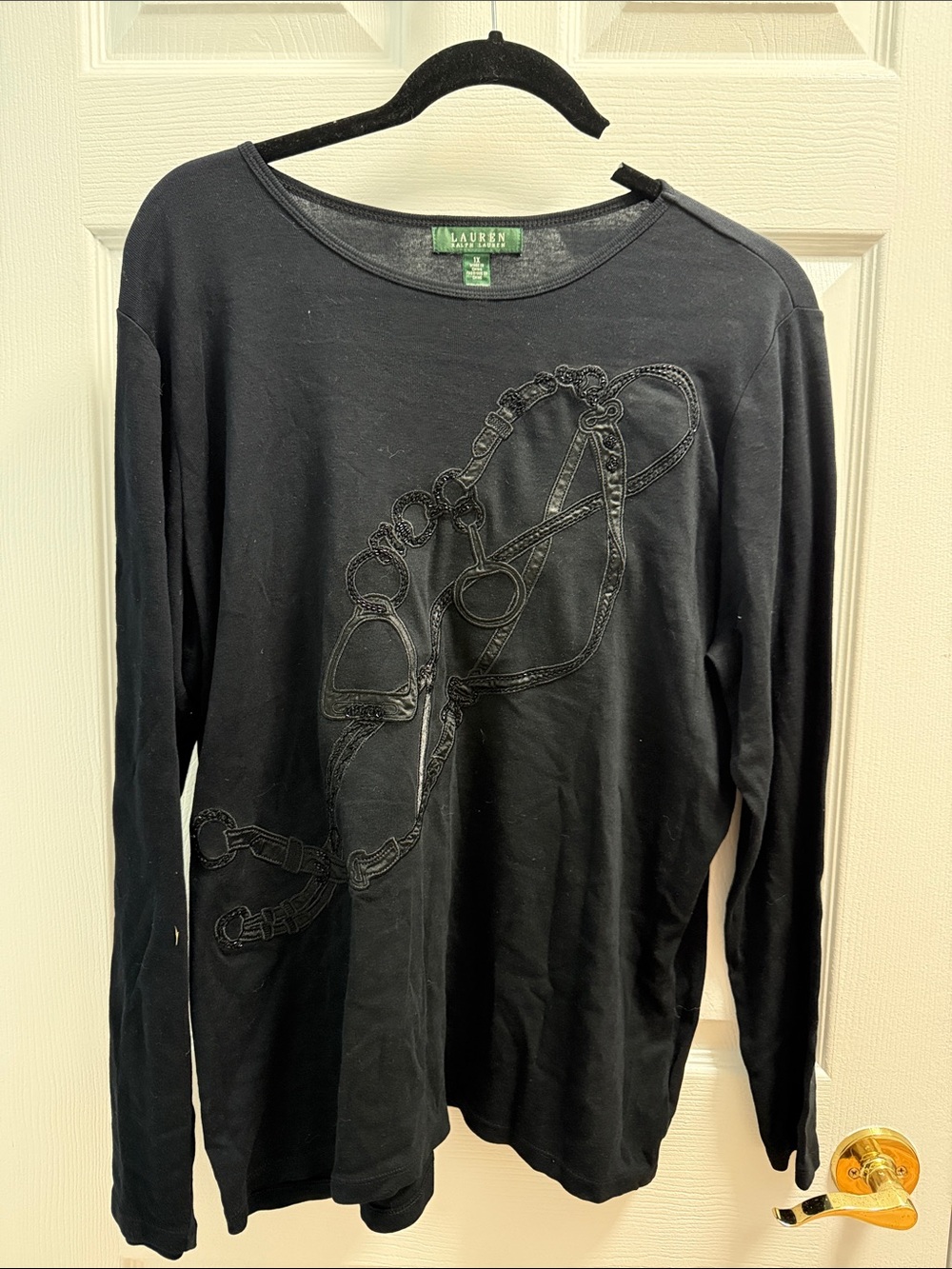 Lauren Ralph Lauren Black Long-Sleeve Embroidered Bridle Top